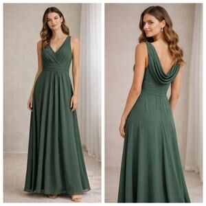 Azazie Karina Eucalyptus Chiffon Bridesmaid Dress A10 Maxi Formal Gown